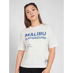 Ajile by Pantaloons Women Typography Printed Round Neck Pure Cotton Oversized T-shirt-picture-44