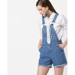 ajio Lace-Up Denim Playsuit with Frayed Hems-picture-29