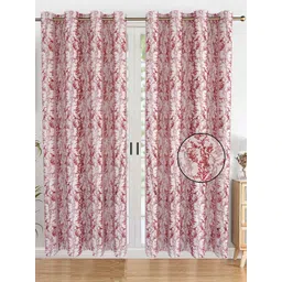 AJISH Maroon & White Set of 2 Floral Long Door Curtain-picture-25