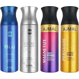 Ajmal 1 Blu Homme for Men, 1 Evoke Silver Edition for Him for Men, 1 Magnetize and 1 Persuade for Men & Women Deodorants each 200ML Combo pack of 4 (Total 800ML)-image-25