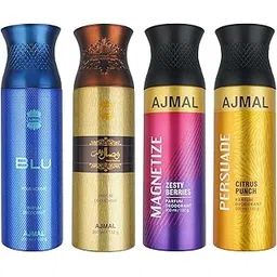 Ajmal 1 Blu Homme for Men, 1 Wisal Dhahab for Men, 1 Magnetize and 1 Persuade for Men & Women Deodorants each 200ML Combo pack of 4 (Total 800ML)-image-3