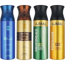 Ajmal 1 Blu Homme for Men, 1 Wisal Dhahab for Men, 1 Nightingale and 1 Persuade for Men & Women Deodorants each 200ML Combo pack of 4 (Total 800ML)-image-30
