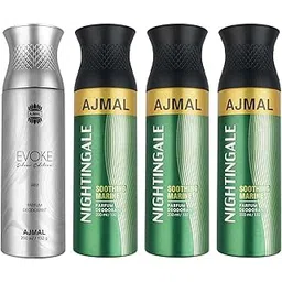 Ajmal 1 Evoke Silver Edition for Him for Men and 3 Nightingale for Men & Women Deodorants each 200ML Combo pack of 4 (Total 800ML)-image-16
