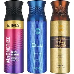 Ajmal 1 Magnetize for Men & Women, 1 Blu Homme for Men and 1 Wisal Dhahab for Men Deodorants each 200ML Combo pack of 3 (Total 600ML)-image-36
