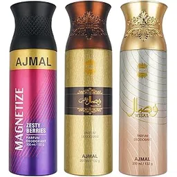 AJMAL 1 Magnetize For Men & Women, 1 Wisal Dhahab For Men And 1 Wisal For Women, Liquid Fruity Deodorants Each 200Ml, Combo Pack Of 3 (Total 600Ml), 3 Count-image-4