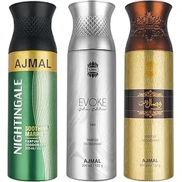 Ajmal 1 Nightingale for Men & Women, 1 Ajmal Evoke Silver Edition for Him for Men and 1 Wisal Dhahab for Men Deodorants each 200ML Combo pack of 3 (Total 600ML)-image-39