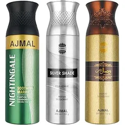 Ajmal 1 Nightingale for Men & Women, 1 Ajmal Silver Shade for Men and 1 Wisal Dhahab for Men Deodorants each 200ML Combo pack of 3 (Total 600ML)-image-35