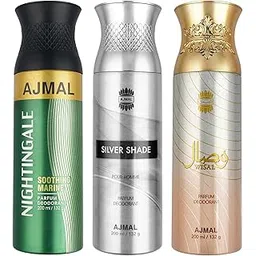 Ajmal 1 Nightingale for Men & Women, 1 Ajmal Silver Shade for Men and 1 Wisal for Women Deodorants each 200ML Combo pack of 3 (Total 600ML)-image-10