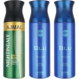 AJMAL 1 Nightingale For Men & Women And 2 Blu Homme For Men Fresh Spray Deodorants, Pack Of 3, 600 Ml, 3 Count-image-22