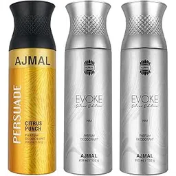 Ajmal 1 Persuade for Men & Women and 2 Evoke Silver Edition for Him for Men Deodorants each 200ML Combo pack of 3 (Total 600ML)-image-45