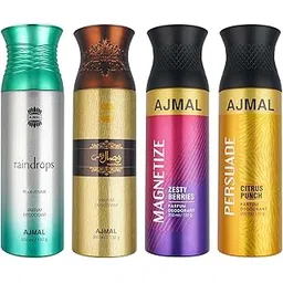 Ajmal 1 Raindrops Femme for Women, 1 Wisal Dhahab for Men, 1 Magnetize and 1 Persuade for Men & Women Deodorants each 200ML Combo pack of 4 (Total 800ML)-image-40