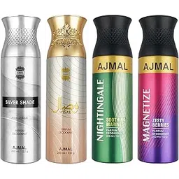 Ajmal 1 Silver Shade Homme for Men, 1 Wisal for Women, 1 Nightingale and 1 Magnetize for Men & Women Deodorants each 200ML Combo pack of 4 (Total 800ML)-picture-32