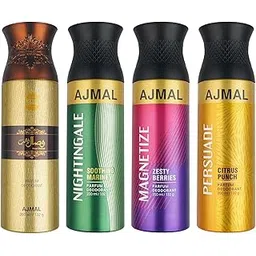 Ajmal 1 Wisal Dhahab for Men, 1 Nightingale, 1 Magnetize and 1 Persuade for Men & Women Deodorants each 200ML Combo pack of 4 (Total 800ML)-image-0