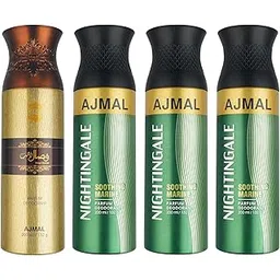 AJMAL 1 Wisal Dhahab For Men And 3 Nightingale For Men & Women Fresh Spray Deodorants Each 200Ml Combo Pack Of 4 (Total 800Ml), 4 Count-image-29