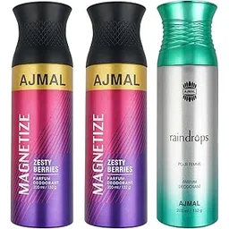 Ajmal 2 Magnetize for Men & Women and 1 Raindrops Femme for Women Deodorants each 200ML Combo pack of 3 (Total 600ML)-picture-31