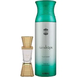 Ajmal Aura Concentrated Perfume Oil Floral Fruity Alcohol-free Attar 10ml for Unisex and Raindrops Femme Deodorant Floral Chypre Fragrance 200ml for Women-picture-31