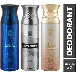 Ajmal Blu & Silver Shade & Wisal Deodorant Spray - For Men & Women (200 ml, Pack of 3)-picture-21