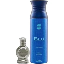 Ajmal Musk Rose Concentrated Perfume Oil Floral Musky Alcohol-free Attar 12ml for Unisex and Blu Homme Deodorant Aquatic Woody Fragrance 200ml for Men FREE-picture-27