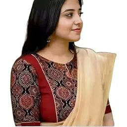 Ajrakh Print 100% Cotton Blouse for Women in Maroon and Black Traditional Pattern, Short Sleeve Ethnic Blouse for Saree, Sizes 32-42, Comfortable and Stylish-picture-10