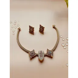 Ajrang Gold-Plated Artificial Stones Studded Govinda Namalu Jewellery Set-picture-26