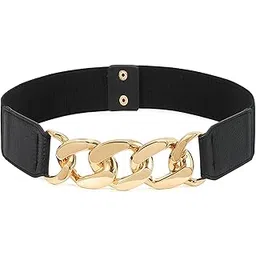 ajus Women Elastic Chain Buckle Skinny Stretch Adjustable Waist Belt Stylish Design Belts Kanduro-Belt (Black)-picture-30