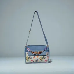 ak Blue Women Sling Bag Women Fabric Sling Bag | Floral + Check Mix Printed Crossbody |-picture-12