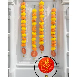 Akaar 4Pcs Yellow & Orange-Coloured Om Marigold Hangings-picture-14