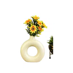 Akaar Decor Cream & Yellow Sunflower Bunch Artificial Flower with Donut Pot image 4
