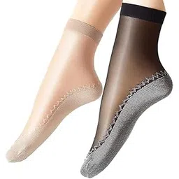 akado Ankle Length Net Cotton Socks Thin Breathable Transparent Summer Skin Low Cut No Show Ultra-Thin Sneakers for Women's and Girl's (Black, Skin) (2 Pairs)-picture-45