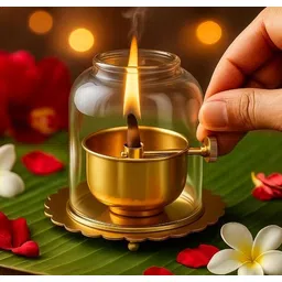 BRASS AKHAND JYOT DIYA | Brass Table Diya | Akhand Deep | Glass cover diya Gold Brass Table Lantern-picture-26