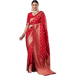 akhilam Women's Banarasi Silk Blend Ethnic Motif Zari Work Saree With Unstitched Blouse Piece-picture-36