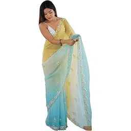 akhilam Women's Chiffon Embellished Saree With Unstitched Blouse Piece (AARYAN15801_KR_Parent)-picture-14
