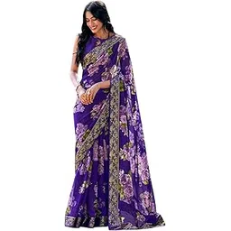 akhilam Women's Floral Georgette Lace Border Saree With Unstitched Blouse Piece-picture-18
