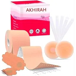 akhirah Boob Tape Kit - Instant Boob Tape with 10 Nipple Pasties for Fashion with 36 Strips Double Sided Tape for Clothes &1 Pair Reusable Nipple Cover for Women Beige-picture-22
