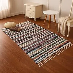 AKHNAZ Floor Mat, Dari, Chindi Rug, for Bed Room, Living Room, Cotton Area Rug, Garden, Picnic, Yoga, Beautifully Design, Carpet for Home Decor, 4.0X6.0 Feet Multicolour-picture-13