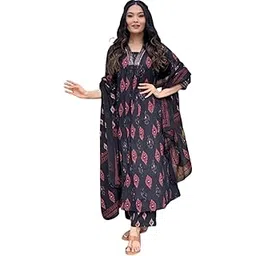 akhuga Women's Viscose Solid 3/4 Sleeve V-Neck Embroidered Kurta, Pant and Dupatta-KS_0607-picture-54