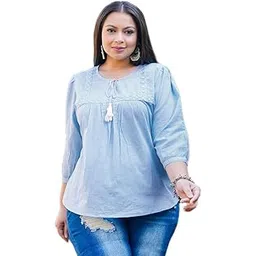 akiko Women's Cotton Embroidered Straight Top-picture-25