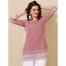 AKIMIA Ethnic Motifs Embroidered Chikankari Kurti-picture-37