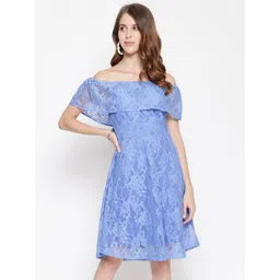 AKIMIA Mauve Off-Shoulder Lace A-Line Dress-picture-40