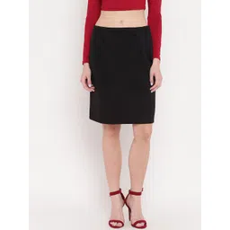 AKIMIA Women Black Scuba Solid Straight Skirt-picture-32