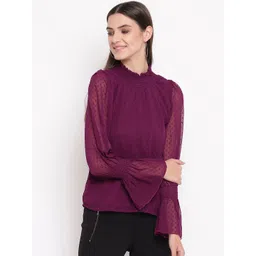 AKIMIA Women Purple Self Design Dobby Top-picture-34