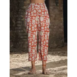 Akiso Brick Red Block Printed Cotton Straight Pants-picture-23