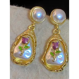 AKISON JEWELS Gold-Toned White Pearl Drop Earrings-picture-37