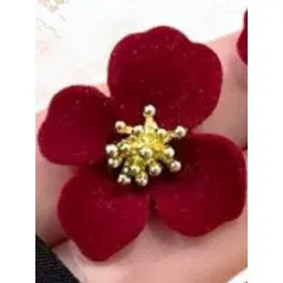 AKISON JEWELS Women Gold Plated Maroon Floral Earrings-picture-25