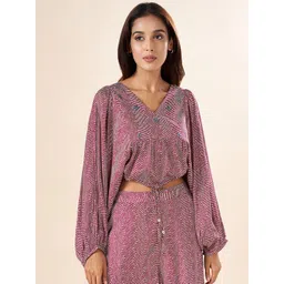 AKKRITI BY PANTALOONS Abstract Printed Extended Sleeve Crop Top-picture-23