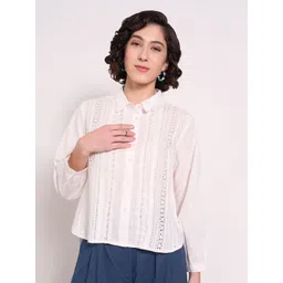 akkriti by pantaloons AKKRITI BY PANTALOONSWomen Shirt Collar NeckEmbroidered Cotton High-Low Top-picture-14