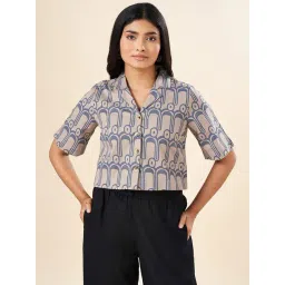 Akkriti by Pantaloons Beige Cotton Printed Crop Shirt-picture-38