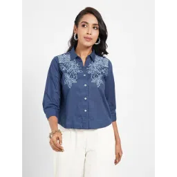 Akkriti By Pantaloons Blue Cotton Regular Fit Embroidered Shirt-picture-21