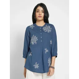 Akkriti By Pantaloons Blue Cotton Regular Fit Embroidered Tunic-picture-44