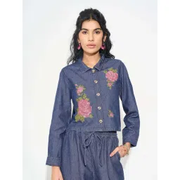 Akkriti By Pantaloons Blue Regular Fit Embroidered Shirt-picture-46